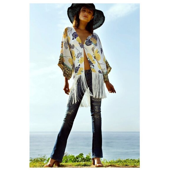 Zara Tops - Zara Satin Fringe Kimono Size M Open Front Tulum Bohemian Boho Hippie Festival